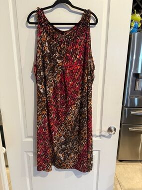 Catherines Fun Flouncy sleeves Shift Dress brown orange pink plus size 3x 26/28W